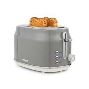 Salter Retro Grey 2-Slice Toaster Wide Slots, 6 Browning Levels, Defrost, Reheat & Cancel, High-Lift Eject, Removable Crumb Tray, Self-Centring, Anti-Jam Function, For Bagels, Vintage Design, 815W Salter Retro Grey 2-Slice Toaster Wide Slots, 6 Browning Levels, Defrost, Reheat & Cancel, High-Lift Eject, Removable Crumb Tray, Self-Centring, Anti-Jam Function, For Bagels, Vintage Design, 815W