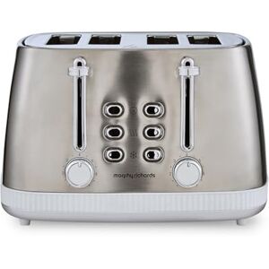 Morphy Richards Mexborough 4 Slice Toaster, Stainless Steel, Independent Operation, Browning Controls, Removable Crumb Tray, Anti-Jam, Defrost, Cancel, Reheat, 1860W, White Trim, 242903 Morphy Richards Mexborough 4 Slice Toaster, Stainless Steel, Independent Operation, Browning Controls, Removable Crumb Tray, Anti-Jam, Defrost, Cancel, Reheat, 1860W, White Trim, 242903