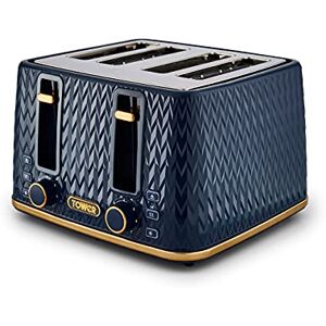 Tower T20061MNB Empire 4-Slice Toaster with Defrost/Reheat, Removable Crumb Trays, 1600W, Midnight Blue and Brass Tower T20061MNB Empire 4-Slice Toaster with Defrost/Reheat, Removable Crumb Trays, 1600W, Midnight Blue and Brass