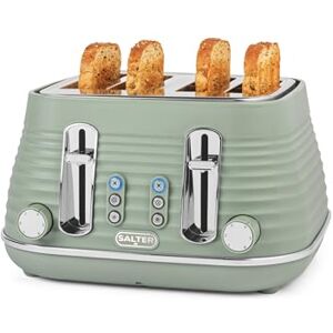 Salter Ripple 4-Slice Toaster – Defrost, Reheat, Cancel, Wide Toasting Slots, Bagels/Crumpets, 6 Browning Levels, Removable Crumb Tray, High-Lift, Self-Centring, Textured Ripple Design, 1630W, Sage Salter Ripple 4-Slice Toaster – Defrost, Reheat, Cancel, Wide Toasting Slots, Bagels/Crumpets, 6 Browning Levels, Removable Crumb Tray, High-Lift, Self-Centring, Textured Ripple Design, 1630W, Sage