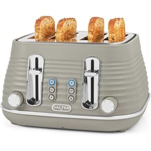 Salter Ripple 4-Slice Toaster – Defrost, Reheat, Cancel, Wide Toasting Slots, Bagels/Crumpets, 6 Browning Levels, Removable Crumb Tray, High-Lift, Self-Centring, Textured Ripple Design, Taupe, 1630W Salter Ripple 4-Slice Toaster – Defrost, Reheat, Cancel, Wide Toasting Slots, Bagels/Crumpets, 6 Browning Levels, Removable Crumb Tray, High-Lift, Self-Centring, Textured Ripple Design, Taupe, 1630W