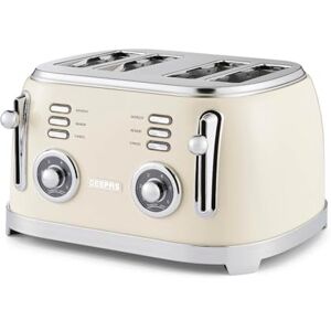 GEEPAS 4 Slice Bread Toaster Extra Wide Slot 6 Browning Level Defrost/Reheat/Cancel Function Removable Crumb Tray Cool Touch Exterior Non-Slip Feet Cord Storage 1500W Vintage Retrovive Cream GEEPAS 4 Slice Bread Toaster Extra Wide Slot 6 Browning Level Defrost/Reheat/Cancel Function Removable Crumb Tray Cool Touch Exterior Non-Slip Feet Cord Storage 1500W Vintage Retrovive Cream