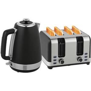 HOMCOM Stainless Steel Kettle and Toaster Set, 1.7L 3000W Rapid Boil Jug Kettle with UK Strix Thermostat, Limescale Filter, 4 Slice Toaster with 7 Browning Controls, Crumb Tray, Black and Silver Tone HOMCOM Stainless Steel Kettle and Toaster Set, 1.7L 3000W Rapid Boil Jug Kettle with UK Strix Thermostat, Limescale Filter, 4 Slice Toaster with 7 Browning Controls, Crumb Tray, Black and Silver Tone