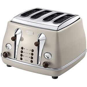 DeLonghi Icona Vintage 4 slot toaster, reheat, defrost, one-side bagel & 6 browning settings, CTOV4003BG, Beige DeLonghi Icona Vintage 4 slot toaster, reheat, defrost, one-side bagel & 6 browning settings, CTOV4003BG, Beige