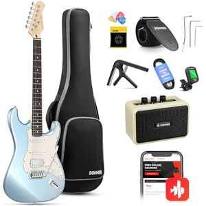 Donner Electric Guitar, 39" Electric Guitar Kit HSS Pickup Coil Split, DST-152R Beginner Set with Amp, Bag, Capo, Strap, String, Tuner, Cable, Picks, Metallic Ice Blue Donner Electric Guitar, 39" Electric Guitar Kit HSS Pickup Coil Split, DST-152R Beginner Set with Amp, Bag, Capo, Strap, String, Tuner, Cable, Picks, Metallic Ice Blue
