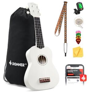 Donner Soprano Ukulele for Beginner Ukelele with Free Online Lesson Bag Strap String Tuner Pick Cloth, DMU-01 21 Inch Matte ukalalee Bundle Kit Macaron Series-White Donner Soprano Ukulele for Beginner Ukelele with Free Online Lesson Bag Strap String Tuner Pick Cloth, DMU-01 21 Inch Matte ukalalee Bundle Kit Macaron Series-White