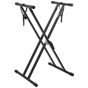 Tiger KYS16-BK Fully Adjustable Keyboard Stand Heavy-Duty Double-Braced Steel Toothed Locking Mechanism Suitable for Standing or Seated Playing Includes Straps for Securing Keyboard or Piano Tiger KYS16-BK Fully Adjustable Keyboard Stand Heavy-Duty Double-Braced Steel Toothed Locking Mechanism Suitable for Standing or Seated Playing Includes Straps for Securing Keyboard or Piano