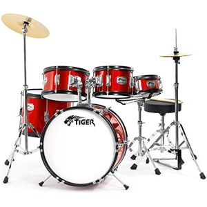 Tiger JDS14-RD 5-Piece Junior Drum Kit Set for Kids with Snare, Toms, Bass Drum, Bass Drum Pedal, Hi-Hat and Crash Cymbals, Throne and Sticks Red Tiger JDS14-RD 5-Piece Junior Drum Kit Set for Kids with Snare, Toms, Bass Drum, Bass Drum Pedal, Hi-Hat and Crash Cymbals, Throne and Sticks Red