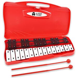 A-Star 25 Note Soprano Chromatic Glockenspiel Xylophone in Red Case with Black/White Keys and Two Plastic Beaters 2 Octaves G5 to G7 A-Star 25 Note Soprano Chromatic Glockenspiel Xylophone in Red Case with Black/White Keys and Two Plastic Beaters 2 Octaves G5 to G7