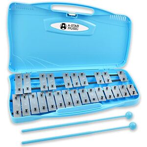 A-Star 25 Note Soprano Chromatic Glockenspiel Xylophone in Blue Case with Silver Keys and Two Plastic Beaters 2 Octaves G5 to G7 A-Star 25 Note Soprano Chromatic Glockenspiel Xylophone in Blue Case with Silver Keys and Two Plastic Beaters 2 Octaves G5 to G7