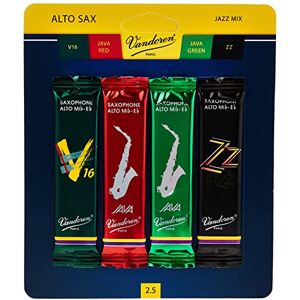 VANDOREN SRMIXA25 Alto Sax Jazz Reed Mix Card includes 1 each ZZ, V16, JAVA and JAVA Red Strength 2.5 VANDOREN SRMIXA25 Alto Sax Jazz Reed Mix Card includes 1 each ZZ, V16, JAVA and JAVA Red Strength 2.5
