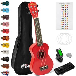Tiger UKEKIT-RD Soprano Ukulele Kit – Suitable for Beginners and Children – Chromatic Tuner, Strap, Carry Bag, Notes Sticker, Felt Pick, Spare Strings, with Aquila Strings Fitted – Red Tiger UKEKIT-RD Soprano Ukulele Kit – Suitable for Beginners and Children – Chromatic Tuner, Strap, Carry Bag, Notes Sticker, Felt Pick, Spare Strings, with Aquila Strings Fitted – Red