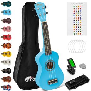 Tiger UKEKIT-BL Soprano Ukulele Kit – Suitable for Beginners and Children – Chromatic Tuner, Strap, Carry Bag, Notes Sticker, Felt Pick, Spare Strings, with Aquila Strings Fitted Blue Tiger UKEKIT-BL Soprano Ukulele Kit – Suitable for Beginners and Children – Chromatic Tuner, Strap, Carry Bag, Notes Sticker, Felt Pick, Spare Strings, with Aquila Strings Fitted Blue