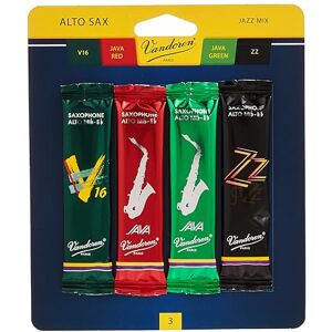 VANDOREN SRMIXA3 Alto Sax Jazz Reed Mix Card includes 1 each ZZ, V16, JAVA and JAVA Red Strength 3 VANDOREN SRMIXA3 Alto Sax Jazz Reed Mix Card includes 1 each ZZ, V16, JAVA and JAVA Red Strength 3