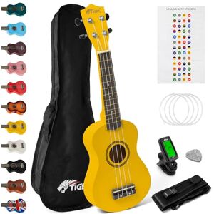 Tiger UKEKIT-YL Soprano Ukulele Kit – Suitable for Beginners and Children – Chromatic Tuner, Strap, Carry Bag, Notes Sticker, Felt Pick, Spare Strings, with Aquila Strings Fitted – Yellow Tiger UKEKIT-YL Soprano Ukulele Kit – Suitable for Beginners and Children – Chromatic Tuner, Strap, Carry Bag, Notes Sticker, Felt Pick, Spare Strings, with Aquila Strings Fitted – Yellow