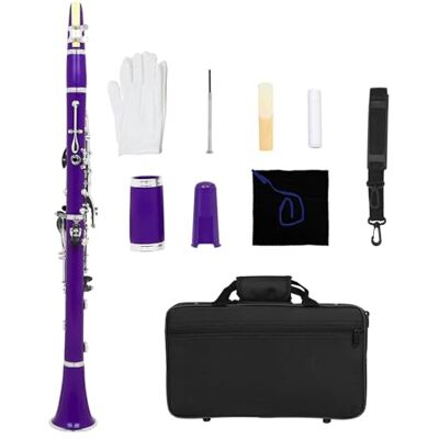 Geavonyg 17 Keys Student Clarinet Instrument Set with Carry Case, Cleaning Cloth, B Flat for Beginner Practice B Flat Bakelite Tube Geavonyg 17 Keys Student Clarinet Instrument Set with Carry Case, Cleaning Cloth, B Flat for Beginner Practice B Flat Bakelite Tube