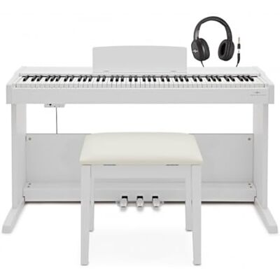 gear4music VISIONKEY-500 88-Key Weighted Digital Piano with Bench, White 10 authentic sounds, 3-pedal unit for expression, USB to host, companion app for split/layer modes gear4music VISIONKEY-500 88-Key Weighted Digital Piano with Bench, White 10 authentic sounds, 3-pedal unit for expression, USB to host, companion app for split/layer modes