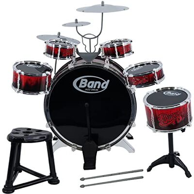 The Magic Toy Shop Large Kids Drum Kit Red & Black Junior Jazz Percussion Set with Stool, Pedal, Sticks, 6 Drums, 3 Cymbals Beginner Kids Musical Instruments for Boys & Girls 3+ The Magic Toy Shop Large Kids Drum Kit Red & Black Junior Jazz Percussion Set with Stool, Pedal, Sticks, 6 Drums, 3 Cymbals Beginner Kids Musical Instruments for Boys & Girls 3+