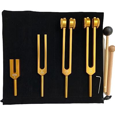 Jooehyer Tuning fork Resonate Gold Tuning fork, aluminum alloy, precise within 0.5%, clear tones for body, mind and spirit; 4-piece set in gold. Jooehyer Tuning fork Resonate Gold Tuning fork, aluminum alloy, precise within 0.5%, clear tones for body, mind and spirit; 4-piece set in gold.