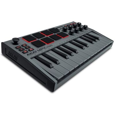 Akai MPK Mini MK3 25-Key USB MIDI Keyboard Controller, Grey Velocity-Sensitive Mini Keys, 8 MPC Pads, 8 Knobs, Software Suite Included, for Beat Makers, Music Producers and Home Studios Akai MPK Mini MK3 25-Key USB MIDI Keyboard Controller, Grey Velocity-Sensitive Mini Keys, 8 MPC Pads, 8 Knobs, Software Suite Included, for Beat Makers, Music Producers and Home Studios