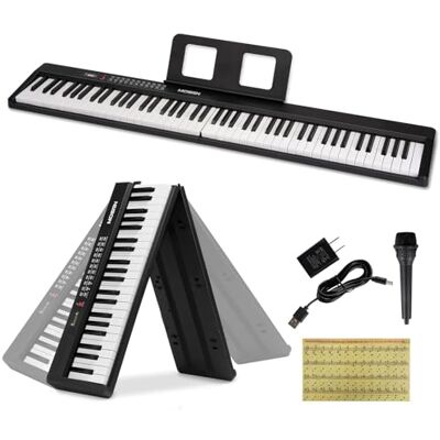 MOSEN MUSIC MOSEN 88 Keys Full Size Portable Piano Keyboard for Beginner, Semi-Weighted Foldable Piano with 190 Rhythms&Tones, Electric Piano Keyboard with microphone, music stand, sticker, Black MOSEN MUSIC MOSEN 88 Keys Full Size Portable Piano Keyboard for Beginner, Semi-Weighted Foldable Piano with 190 Rhythms&Tones, Electric Piano Keyboard with microphone, music stand, sticker, Black