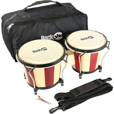 RockJam RJ-100301 7" and 8" Bongo Set with Padded Bag and Tuning Wrench Red and Natural Stripe(Design may vary) RockJam RJ-100301 7" and 8" Bongo Set with Padded Bag and Tuning Wrench Red and Natural Stripe(Design may vary)