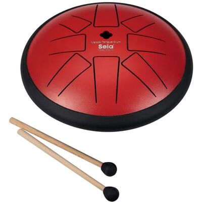 Hage Musikverlag Sela Melody 6-inch Red Steel Tongue Drum, F Minor, with Two mallets and Cotton Bag-Warm and Soothing Sounds for Peace and Harmony (SE362) Hage Musikverlag Sela Melody 6-inch Red Steel Tongue Drum, F Minor, with Two mallets and Cotton Bag-Warm and Soothing Sounds for Peace and Harmony (SE362)