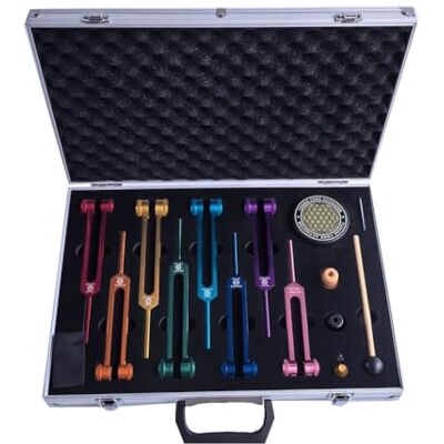 Junterone Chakra Set, Colourful Diapasons with Rubber Hammer, Key for Healing Sound Therapy Yoga Junterone Chakra Set, Colourful Diapasons with Rubber Hammer, Key for Healing Sound Therapy Yoga