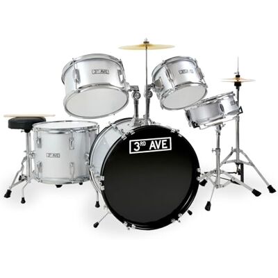 3rd Avenue Junior Kids Beginner Drum Kit, 5-Piece Drum Set with Cymbal, Stool & Sticks in Silver FREE 6 Month Lessons 3rd Avenue Junior Kids Beginner Drum Kit, 5-Piece Drum Set with Cymbal, Stool & Sticks in Silver FREE 6 Month Lessons