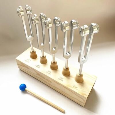 CIKSCO Resonance Tuning Fork Set for Chakra Healing, 5 Pcs Set Weighted Tuning Forks (256Hz, 259Hz, 262Hz, 267Hz, 271Hz), Come with Wooden Resonator, Silicone Hammer and Cleaning Cloth, Chakra Sound Therapy CIKSCO Resonance Tuning Fork Set for Chakra Healing, 5 Pcs Set Weighted Tuning Forks (256Hz, 259Hz, 262Hz, 267Hz, 271Hz), Come with Wooden Resonator, Silicone Hammer and Cleaning Cloth, Chakra Sound Therapy