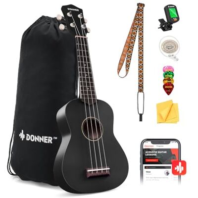 Donner Soprano Ukulele for Beginner Adult Kid Ukelele with Free Online Lesson Bag Strap String Tuner Pick Cloth, DMU-01 21 Inch Matte ukalalee Bundle Kit Macaron Series-Dark Donner Soprano Ukulele for Beginner Adult Kid Ukelele with Free Online Lesson Bag Strap String Tuner Pick Cloth, DMU-01 21 Inch Matte ukalalee Bundle Kit Macaron Series-Dark