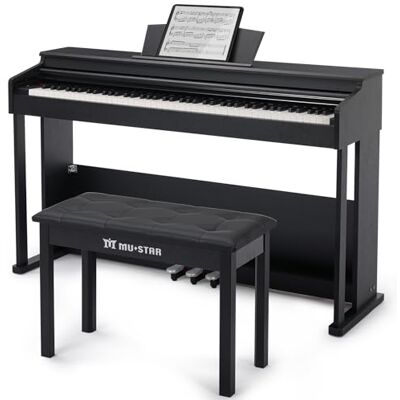 MUSTAR 88 Key Piano Keyboard Hammer Action Fully Weighted with Piano Bench Digital Piano 88 Weighted Keys with Stool, Grand Piano Tone, 3-Pedal Unit, 800 Tones, 600 Rhythms, 80 Demo, USB/MIDI, Black MUSTAR 88 Key Piano Keyboard Hammer Action Fully Weighted with Piano Bench Digital Piano 88 Weighted Keys with Stool, Grand Piano Tone, 3-Pedal Unit, 800 Tones, 600 Rhythms, 80 Demo, USB/MIDI, Black