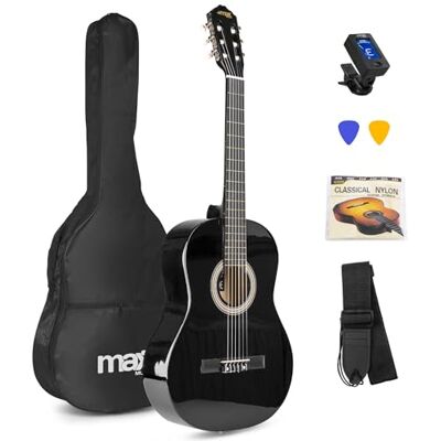 MAX SoloArt Classical Acoustic Guitar Starter Kit, Full Size, Black Beginner & adult kit, nylon strings, gig bag, strap, tuner, picks, 6-month online lessons included MAX SoloArt Classical Acoustic Guitar Starter Kit, Full Size, Black Beginner & adult kit, nylon strings, gig bag, strap, tuner, picks, 6-month online lessons included