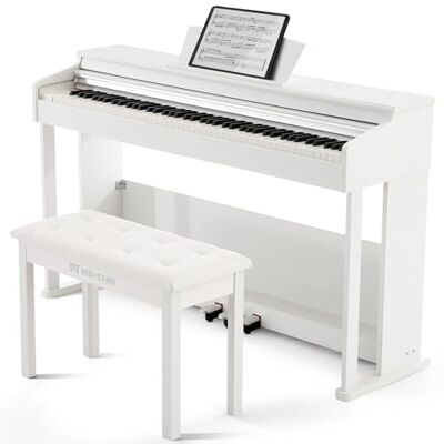MUSTAR 88 Key Piano Keyboard Hammer Action Fully Weighted with Piano Bench Digital Piano 88 Weighted Keys with Stool, Grand Piano Tone, 3-Pedal Unit, 800 Tones, 600 Rhythms, 80 Demo, USB/MIDI, White MUSTAR 88 Key Piano Keyboard Hammer Action Fully Weighted with Piano Bench Digital Piano 88 Weighted Keys with Stool, Grand Piano Tone, 3-Pedal Unit, 800 Tones, 600 Rhythms, 80 Demo, USB/MIDI, White