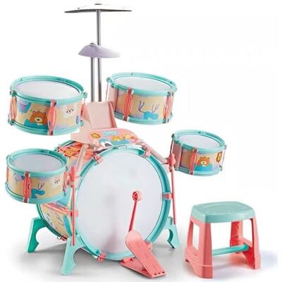 The Magic Toy Shop Kids Drum Kit Pink & Blue Junior Jazz Percussion Set with Music Cards & Phone Holder, 5 Drums, 1 Cymbal, Stool Educational Kids Musical Instruments for Beginners, 3+ The Magic Toy Shop Kids Drum Kit Pink & Blue Junior Jazz Percussion Set with Music Cards & Phone Holder, 5 Drums, 1 Cymbal, Stool Educational Kids Musical Instruments for Beginners, 3+