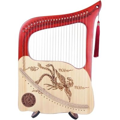 TengFeiCT Classical Lyre Harp, Red Blue Portable Braced Lap Harp, Wooden Fringed Harp Instruments TengFeiCT Classical Lyre Harp, Red Blue Portable Braced Lap Harp, Wooden Fringed Harp Instruments