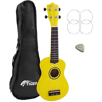 Tiger Beginners Left Handed Soprano Ukulele in Yellow with Bag Tiger Beginners Left Handed Soprano Ukulele in Yellow with Bag