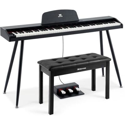 MUSTAR 88 Key Piano Keyboard with Bench, Home Digital Piano for Beginners 88 Semi Weighted Keys, 800 Tones, 600 Rhythms, 80 Demo, 3-Pedal Unit, Furniture Stand, USB MIDI, Wireless Connection, Black MUSTAR 88 Key Piano Keyboard with Bench, Home Digital Piano for Beginners 88 Semi Weighted Keys, 800 Tones, 600 Rhythms, 80 Demo, 3-Pedal Unit, Furniture Stand, USB MIDI, Wireless Connection, Black