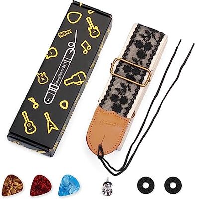 NUEAYMS Acoustic Guitar Strap Replacement Black Lace Vintage Nylon Shoulder Strap with Picks for Electric Acoustic Guitar Bass Guitar Accessories for Beginners Adults NUEAYMS Acoustic Guitar Strap Replacement Black Lace Vintage Nylon Shoulder Strap with Picks for Electric Acoustic Guitar Bass Guitar Accessories for Beginners Adults