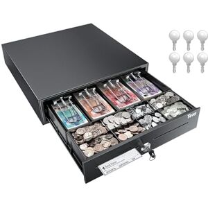 Tera Adjustable Cash Register Drawer 16": 4 Bill 8 Coin Tray with Removable Dividers 6 Keys Auto Open Key-Lock RJ12 Interface Media Slot for POS System Retail Business M415 Tera Adjustable Cash Register Drawer 16": 4 Bill 8 Coin Tray with Removable Dividers 6 Keys Auto Open Key-Lock RJ12 Interface Media Slot for POS System Retail Business M415