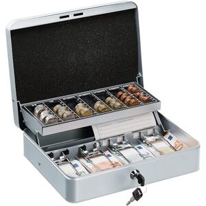 Relaxdays Cash Box, Coin Counter Tray Lockable Portable Change & Notes, H x W x D: 8.5 x 30.5 x 24.5 cm, Iron, Silver Relaxdays Cash Box, Coin Counter Tray Lockable Portable Change & Notes, H x W x D: 8.5 x 30.5 x 24.5 cm, Iron, Silver