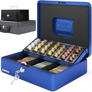 Acropaq 10005B Lockable Cash Box with Coin Counting Board, Large 24 x 30 x 9 cm, Lockable Box, Cash Box, Money Box Suitable for Money Storage, Blue Acropaq 10005B Lockable Cash Box with Coin Counting Board, Large 24 x 30 x 9 cm, Lockable Box, Cash Box, Money Box Suitable for Money Storage, Blue