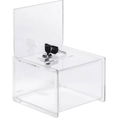 Sigel VA151 Lockable Promotional Box / Suggestion Box, 15 x 22 x 15 cm, with insert panel, acrylic, transparent Sigel VA151 Lockable Promotional Box / Suggestion Box, 15 x 22 x 15 cm, with insert panel, acrylic, transparent