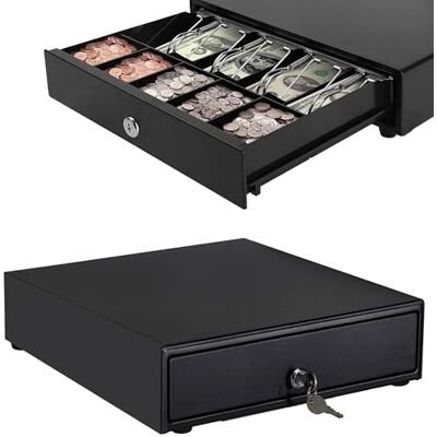 SAMTEK Open Cash Drawer Heavy Duty Electronic Cash Register Till Drawer Box, 4 Cash Bills Notes Cheques Compartment, 5 Coin Trays Key Lock System for Point Sale Retail Shops Businesses 33.5x38x8cm SAMTEK Open Cash Drawer Heavy Duty Electronic Cash Register Till Drawer Box, 4 Cash Bills Notes Cheques Compartment, 5 Coin Trays Key Lock System for Point Sale Retail Shops Businesses 33.5x38x8cm