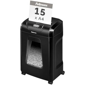 Fellowes Paper Shredder for Home Office Use 15 Sheet Cross Cut Paper Shredder for Deskside Use FS-15C Home Shredder with 19L Pull-out Bin High Security P4 Black Fellowes Paper Shredder for Home Office Use 15 Sheet Cross Cut Paper Shredder for Deskside Use FS-15C Home Shredder with 19L Pull-out Bin High Security P4 Black