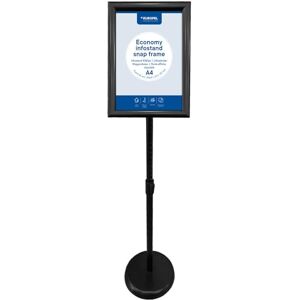 Europel Infostand Economy, Black A4 snap Frame 25mm, Portait or Landscape Orientation, Free-Standing Display with Adjustable Height, for Posters, Signs, Advertising, menu, Shop, Hotel, Restaurant. Europel Infostand Economy, Black A4 snap Frame 25mm, Portait or Landscape Orientation, Free-Standing Display with Adjustable Height, for Posters, Signs, Advertising, menu, Shop, Hotel, Restaurant.