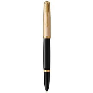 PARKER 51 Fountain Pen Deluxe Black Barrel with Gold Trim Fine 18k Gold Nib with Black Ink Cartridge Gift Box PARKER 51 Fountain Pen Deluxe Black Barrel with Gold Trim Fine 18k Gold Nib with Black Ink Cartridge Gift Box