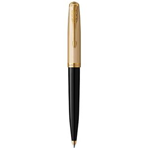 PARKER 51 Ballpoint Pen Deluxe Black Barrel with Gold Trim Medium 18k Gold Point with Black Ink Refill Gift Box PARKER 51 Ballpoint Pen Deluxe Black Barrel with Gold Trim Medium 18k Gold Point with Black Ink Refill Gift Box