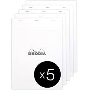 Rhodia 18601C Stapled Notepad N°18 White A4 Lined 80 Detachable Sheets White Clairefontaine Paper 80 g/m² Coated Card Cover Pack of 5 pads Rhodia 18601C Stapled Notepad N°18 White A4 Lined 80 Detachable Sheets White Clairefontaine Paper 80 g/m² Coated Card Cover Pack of 5 pads