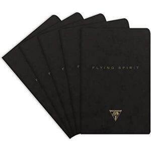 Clairefontaine 102586C A pack of 5 Flying Spirit thread-stitched notebooks 96 ivory pages 9x14 cm 90g lined, black glossy card cover, assorted pattern Clairefontaine 102586C A pack of 5 Flying Spirit thread-stitched notebooks 96 ivory pages 9x14 cm 90g lined, black glossy card cover, assorted pattern